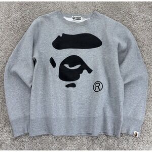 A Bathing Ape BAPE Happy New Year Classic Crewneck Sweatshirt Mens M Gray Fleece